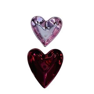 (2) Heart Candy Dish Shiny Pink Red Metallic Bowls Valentines Kohls MSRP $36 New